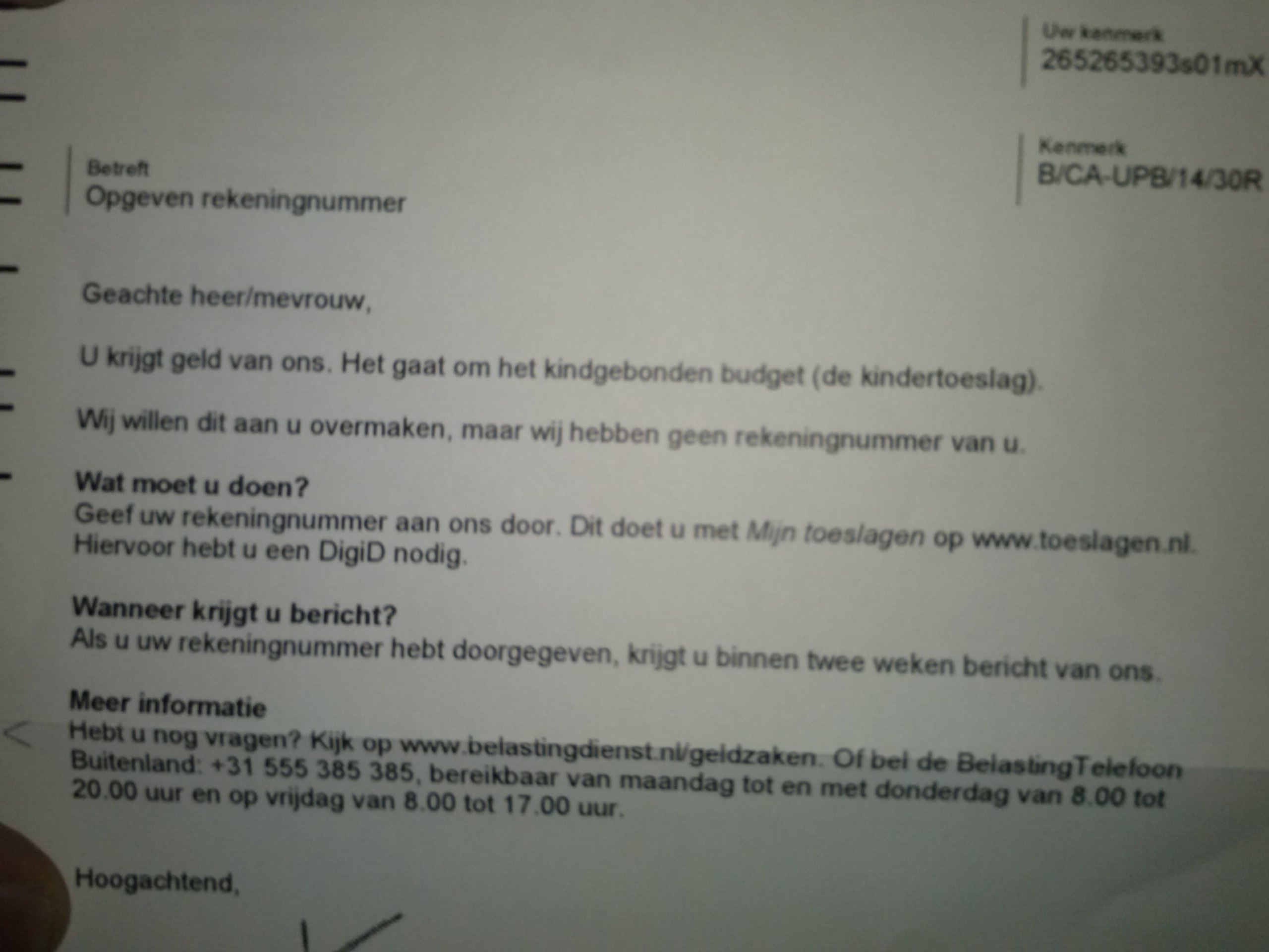 Problem - Opgaaf rekeningnummer.