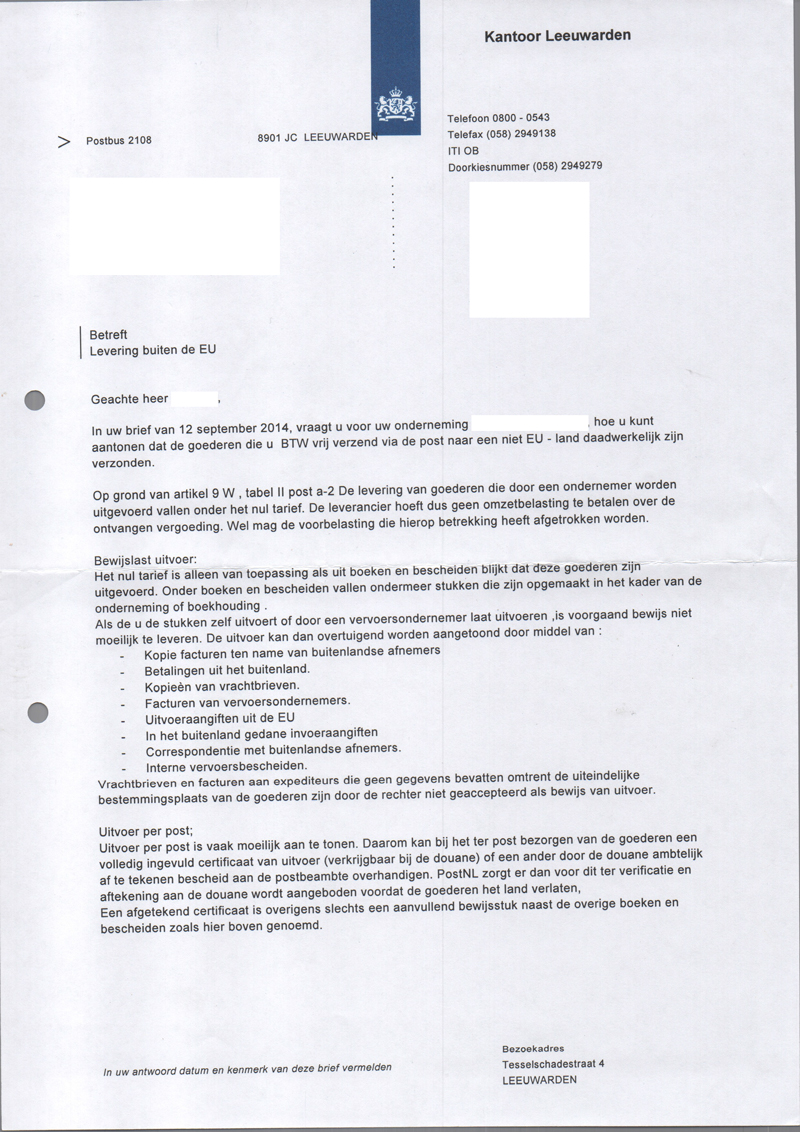 Verzenden buiten EU briefpost en bewijslast - Operationeel en logistiek Higherlevel